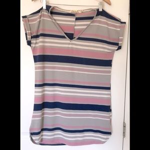 Multi-colored, striped t-shirt dress